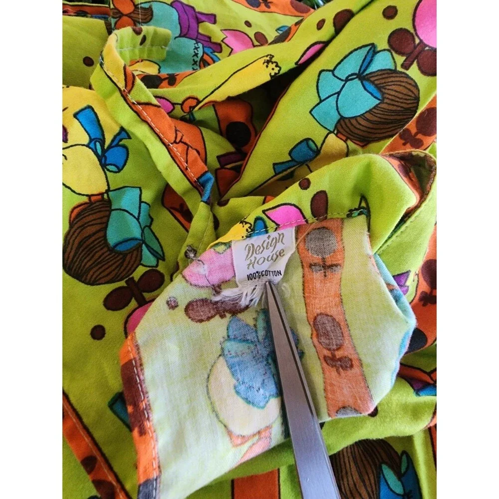 Vintage MCM 70s Design House Smock Apron Tie Artsy Painter Little Girl Print